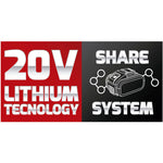 Icono informativo de la tecnología 20V Lithium Share System de RATIO para baterías intercambiables.