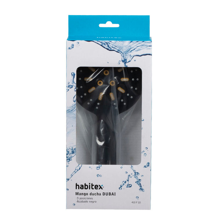 Embalaje original del mango de ducha Habitex Dubai 3 posiciones acabado negro referencia 410F22.