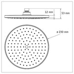 Plano técnico con dimensiones del rociador Habitex Estambul: diámetro 230mm y altura total 53mm