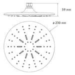 Plano técnico rociador HABITEX Berlín con dimensiones de 230mm de diámetro y 59mm de alto