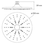 Plano técnico con medidas del rociador HABITEX Oporto: diámetro de 230 mm y altura de 59 mm.