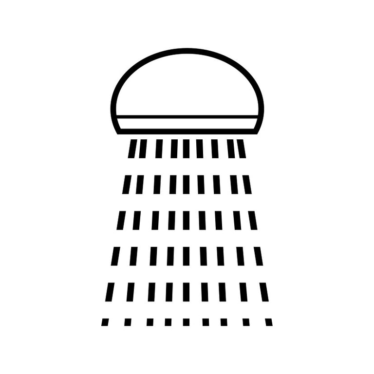 Icono gráfico que representa el flujo de agua tipo lluvia del mango de ducha.
