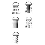 Iconos descriptivos de los 5 modos de salida de agua del cabezal de ducha Macao.