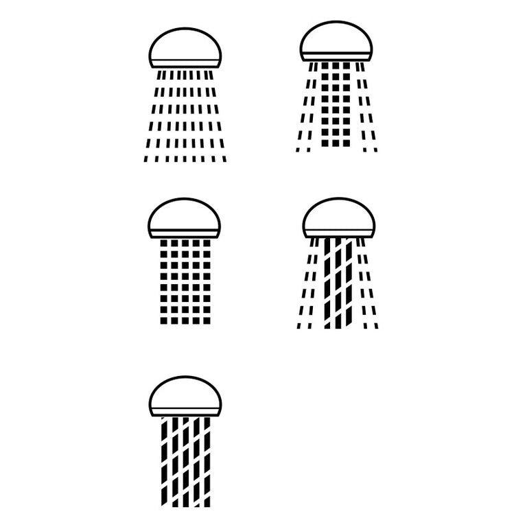 Iconos descriptivos de los 5 modos de salida de agua del cabezal de ducha Macao.