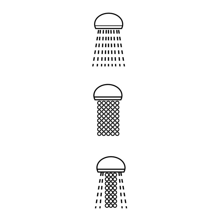 Diagrama de las tres posiciones de chorro de agua ajustables del cabezal de ducha HABITEX Viena.