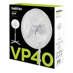 Caja de embalaje ventilador Habitex VP40 con especificaciones técnicas 40W