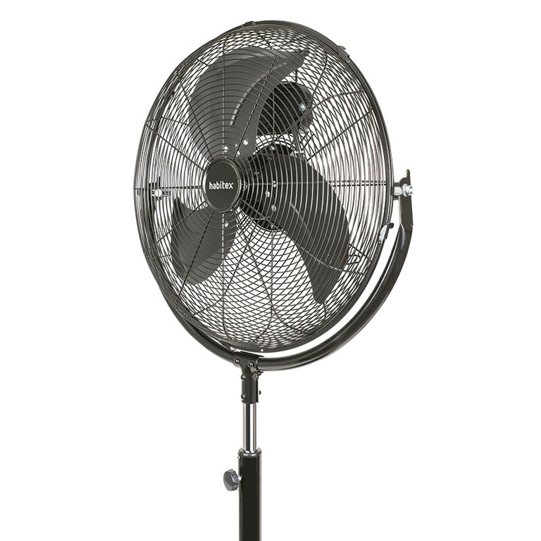 Detalle del cabezal de rejilla metálica de 55 cm del ventilador industrial Habitex CM120P