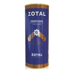 Bote de desinfectante Zotal D líquido concentrado con etiquetas de eficacia bactericida y fungicida.