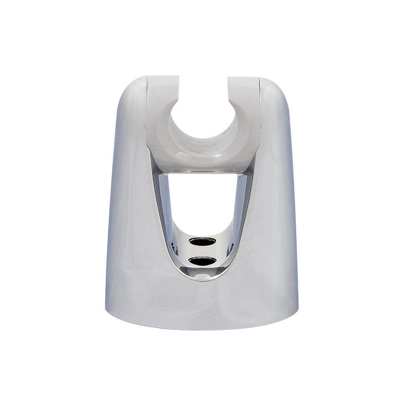 Soporte para mango de ducha Habitex en plástico cromado con diseño multiposición para tuerca cónica.