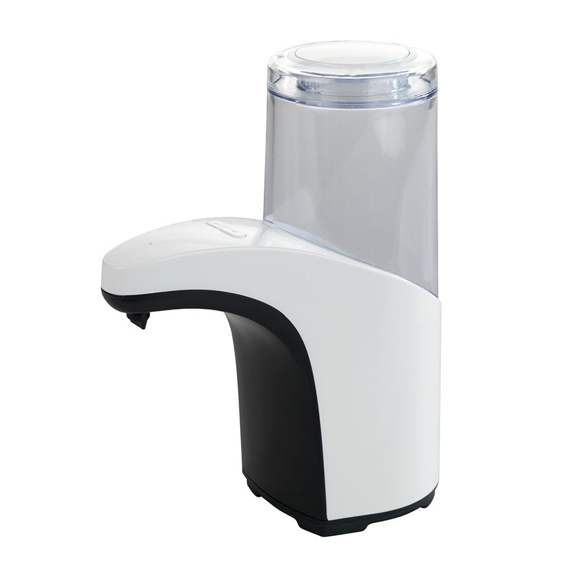 Dosificador de jabón automático WENKO Butler en color blanco y negro con depósito transparente de 300ml.