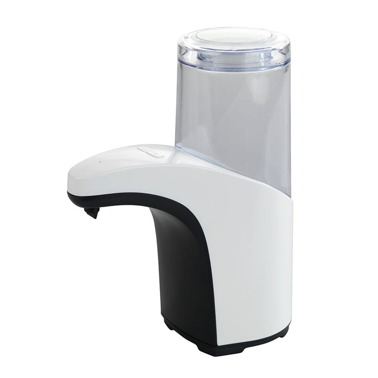 Dosificador de jabón automático WENKO Butler en color blanco y negro con depósito transparente de 300ml.