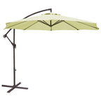 Parasol colgante lateral de aluminio color crudo de 3 metros con base en cruz para jardín