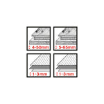 Iconos de capacidad de corte: madera de 4 a 65mm y chapas metálicas de 1 a 3mm para sierras de calar.