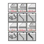Iconografía técnica de aplicaciones y espesores de corte para hojas de sierra de calar RATIO.