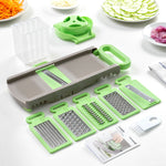 Set completo de mandolina rallador 6 en 1 con 6 cuchillas intercambiables y manual de instrucciones