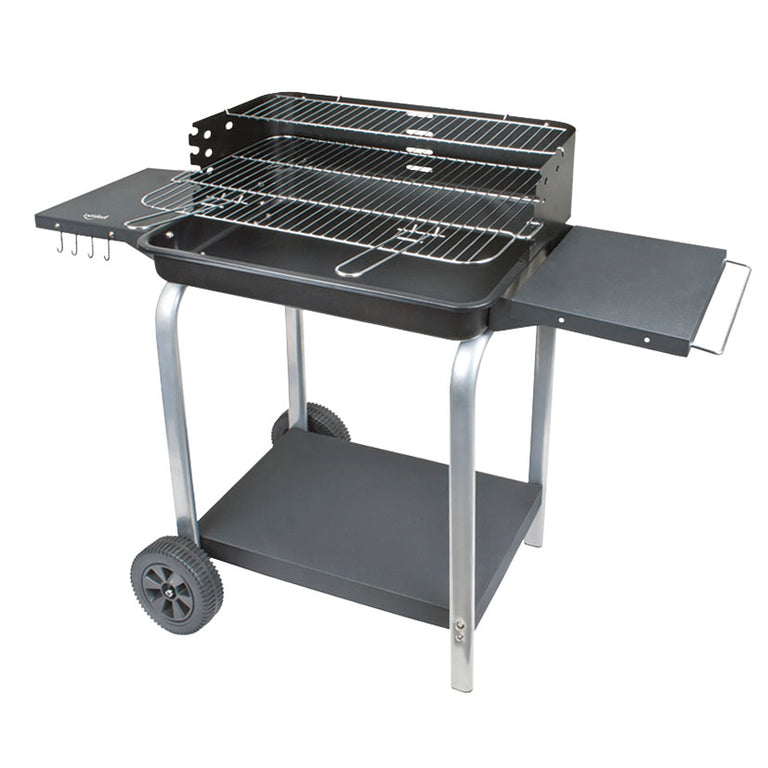 Barbacoa de carbón HABITEX Supergrill 60 con bandejas laterales y ruedas de transporte