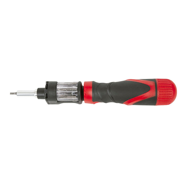 Destornillador de carraca RATIO 6504 12 en 1 con mango ergonómico rojo y negro