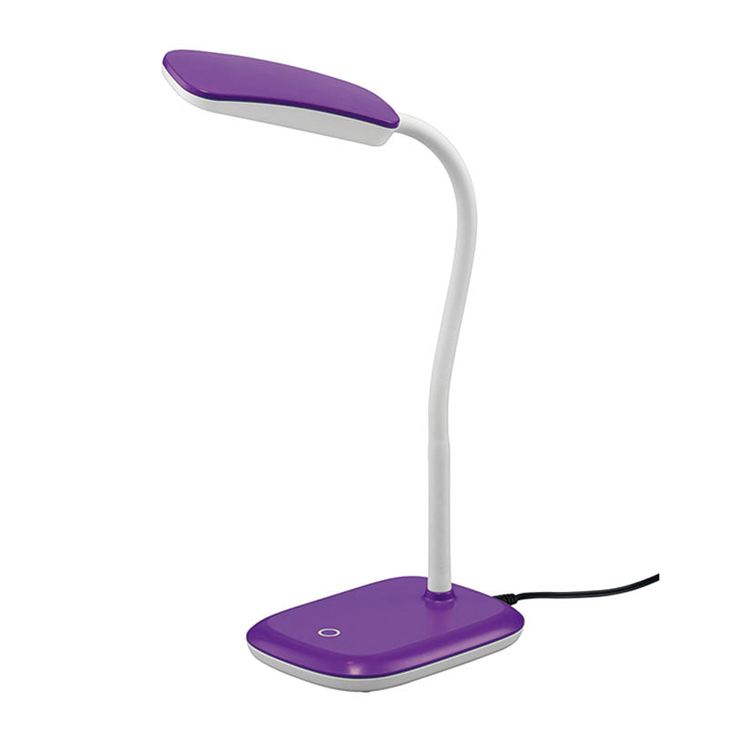 Lámpara de escritorio LED Duolec Shiny color lila con cuello flexible y base táctil