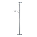 Lámpara de pie LED DUOLEC Twin en metal cromado con foco superior y brazo de lectura flexible