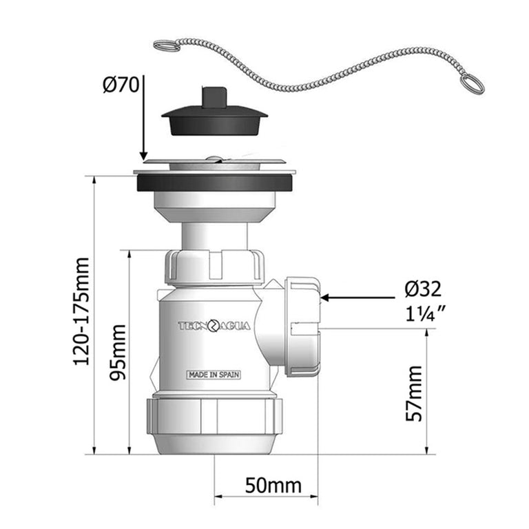 Sifón Botella Mini Extensible Tecnoagua Tecnoagua — Sifones y Válvulas de Desagüe
