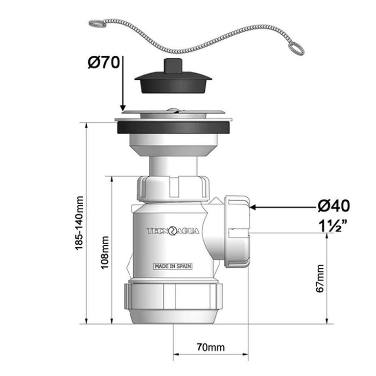 Sifón Botella Mini Extensible Tecnoagua Tecnoagua — Sifones y Válvulas de Desagüe
