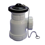 Sifón botella mini Tecnoagua blanco con tapón negro y cadena metálica para lavabo