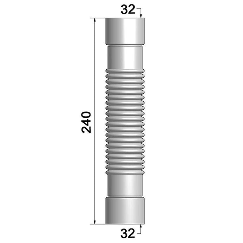 Plano técnico con cotas de 240mm de longitud y 32mm de diámetro del manguito T-225