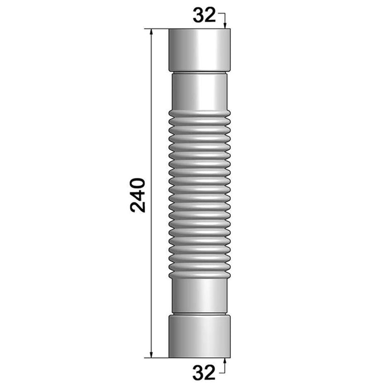 Plano técnico con cotas de 240mm de longitud y 32mm de diámetro del manguito T-225