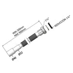 Esquema técnico de sifón extensible Tecnoagua T39-D mostrando medidas de 300 a 900 mm y diámetros ø32-40.