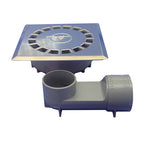 Sumidero sifónico Tecnoagua T-88 VHI con rejilla de acero inoxidable y cuerpo de PVC gris para evacuación de agua.