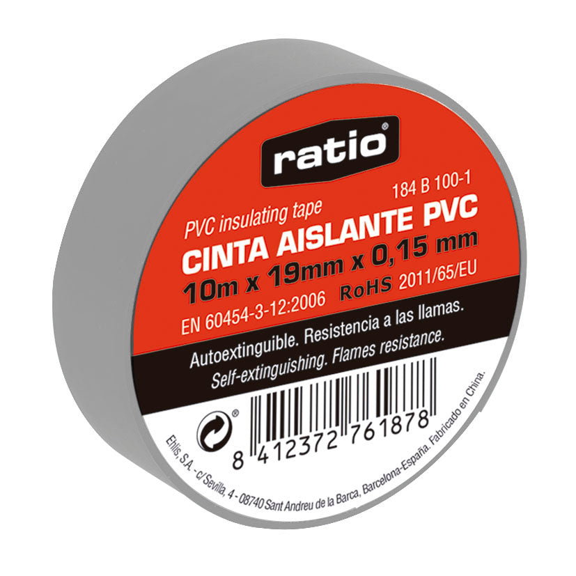 Cinta aislante PVC gris RATIO 10m x 19mm normativa EN 60454