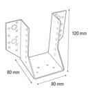 Plano técnico con medidas 80x80x120 mm de soporte para viga de madera