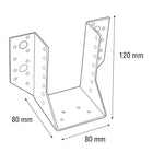 Plano técnico con medidas 80x80x120 mm de soporte para viga de madera