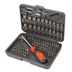 Maletín abierto RATIO 6642 con 122 puntas de seguridad, vasos y mango ergonómico en acero cromo-vanadio.