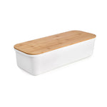 Panera IBILI de melamina blanca cerrada con tapa de madera de bambú de diseño minimalista