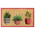 Felpudo de fibra de coco DINTEX con diseño de tres macetas decorativas y borde rojo, 40x70 cm