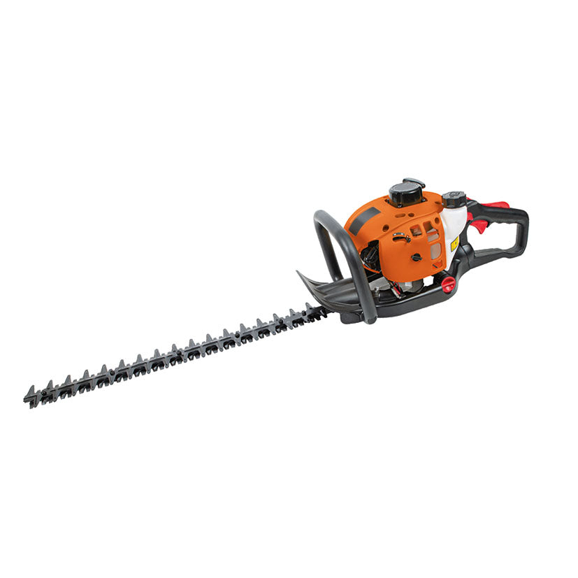 Cortasetos de gasolina LISTA CG2555 con motor naranja y cuchilla de 55 cm en ángulo.