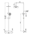 Plano técnico con dimensiones detalladas de la columna de ducha telescópica BOET Tubular