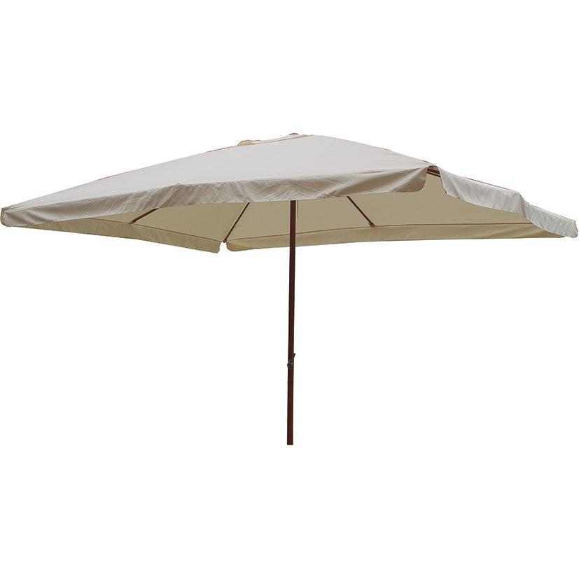 Parasol rectangular de 3x4 metros color crema con estructura de acero lacado para jardín.