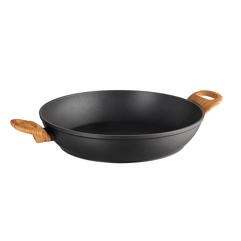 Paellera Inoxibar Foret 30 cm de aluminio forjado con dos asas laterales efecto madera