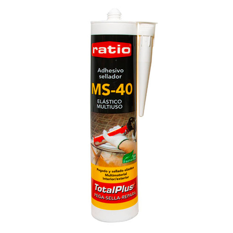 Cartucho de adhesivo sellador RATIO MS-40 blanco 290ml para pegado elástico multiuso en interior y exterior.