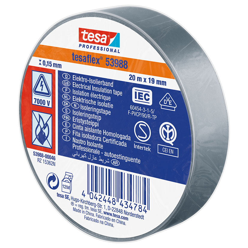 Cinta aislante TESA Tesaflex 53988 gris de 150 micras para marcado y reparación de cables.