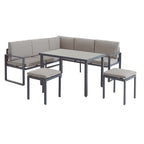 Conjunto de jardín rinconero Córcega en aluminio gris antracita con cojines beige y mesa de cristal