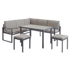 Conjunto de jardín rinconero Córcega en aluminio gris antracita con cojines beige y mesa de cristal