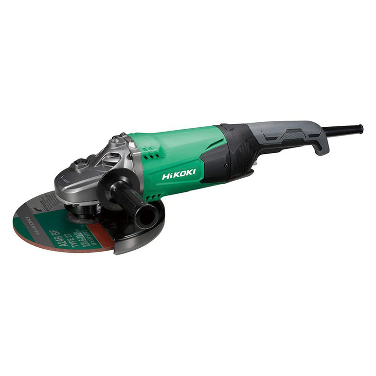 Amoladora angular profesional HiKOKI G23SW2W7 de 230mm y 2200W con empuñadura lateral negra.