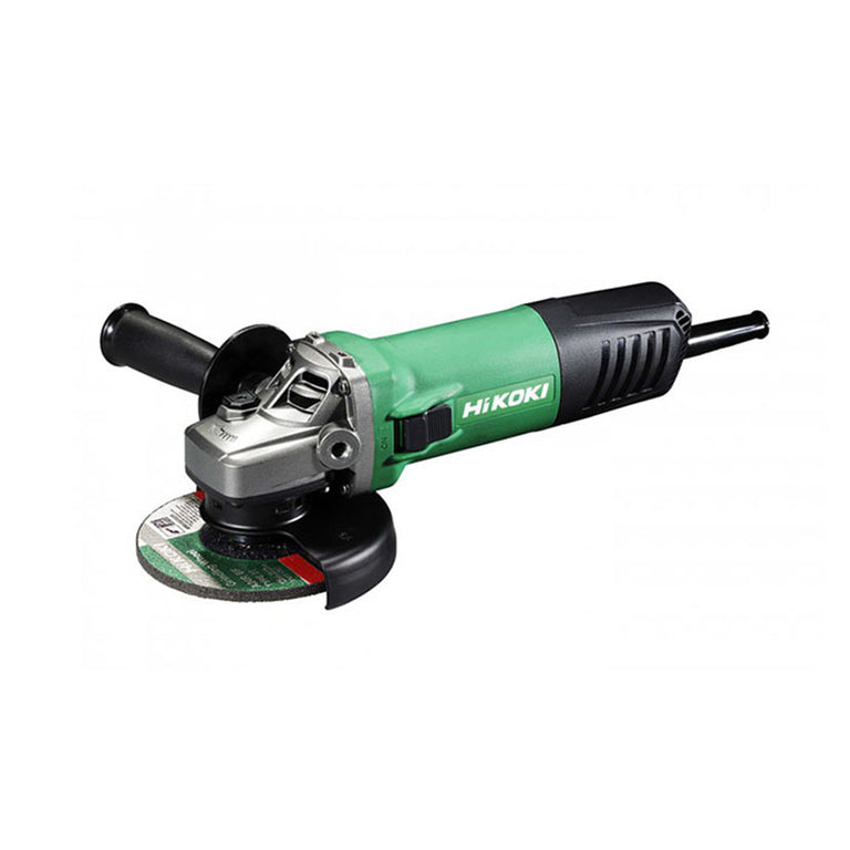 Amoladora angular HiKOKI G13SB4YG de 125mm y 1400W con disco de desbaste y empuñadura lateral.