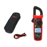 Kit de electropinza Silver UT202F con cables de prueba profesionales y estuche de transporte negro con cremallera.