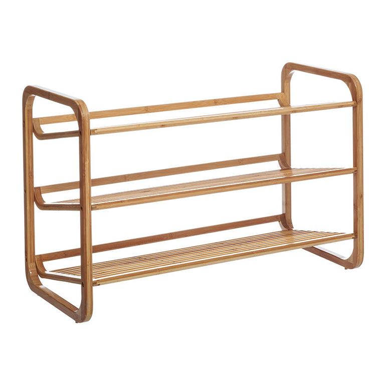 Zapatero de bambú natural con 3 niveles para 9 pares de zapatos, dimensiones 74x33x50 cm