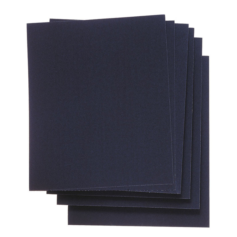 Pack de 6 hojas de papel abrasivo impermeable RATIO color azul oscuro para lijado profesional.