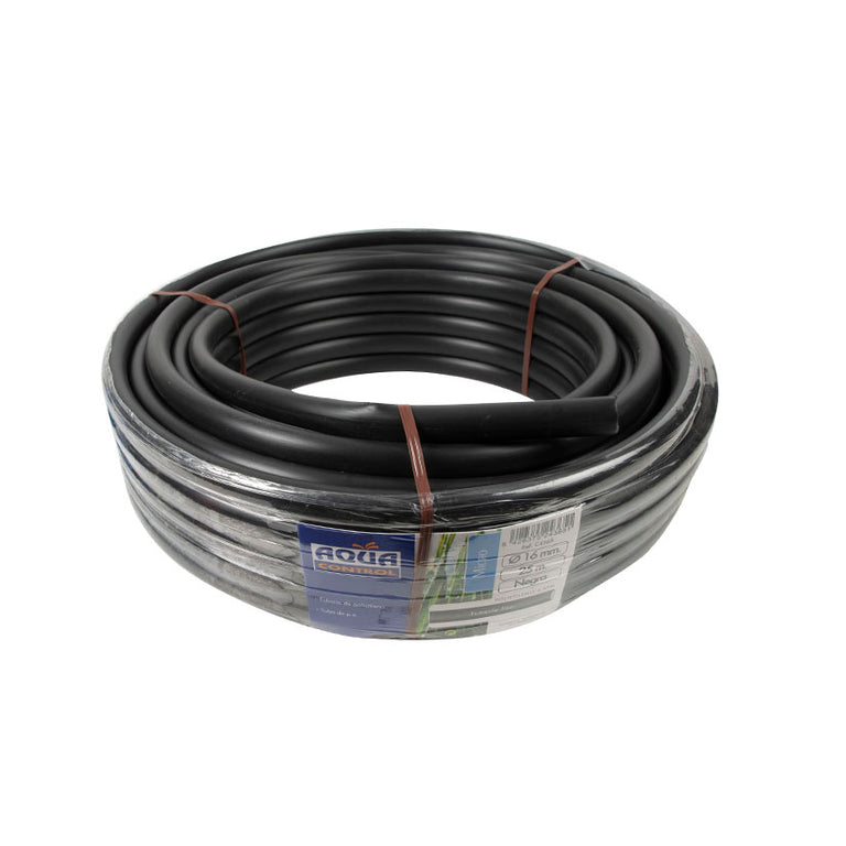 Tubería de polietileno para goteo Aqua Control 16mm x 25m color negro en rollo.